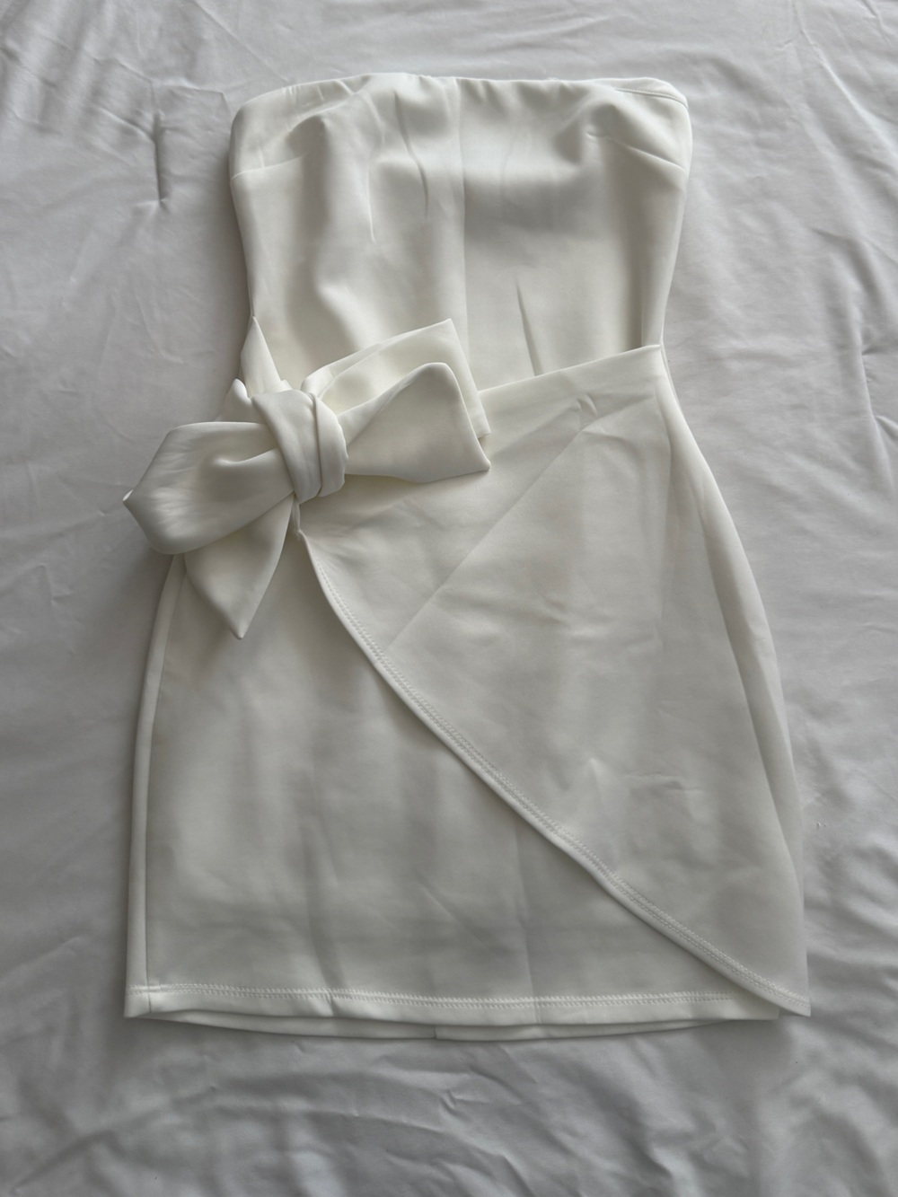 Strapless White Mini Dress with Bow